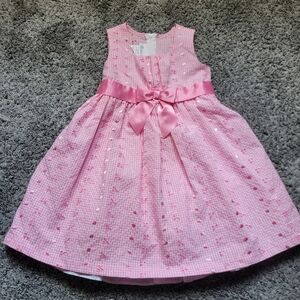 Bonnie Jean W/Tights Pink Sleeveless Dress with Bow Gingham Print Size 4T